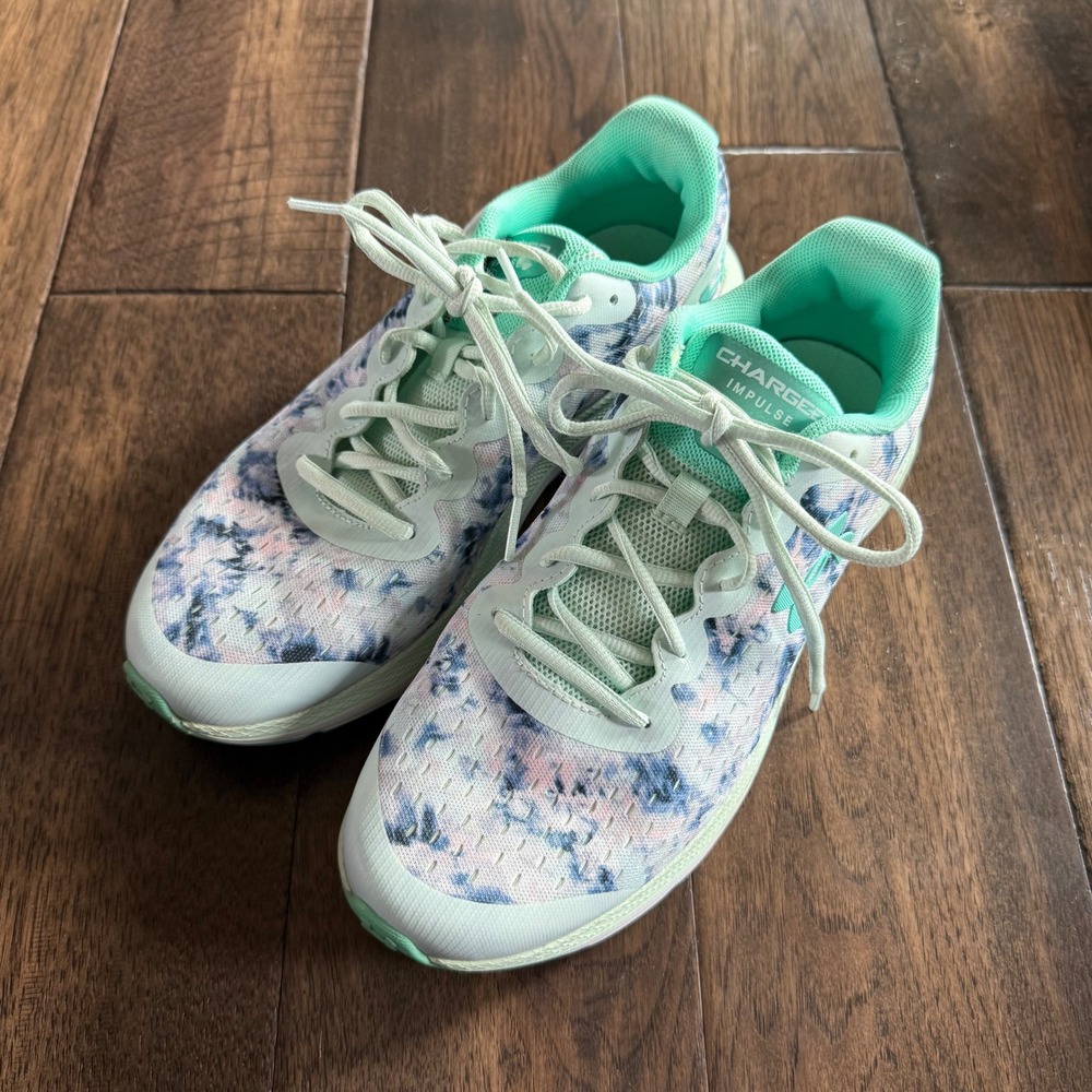 Under Armour Charged Impulse Mint Green Tie Dye Running Shoes 3023926-400 7Y 7Y